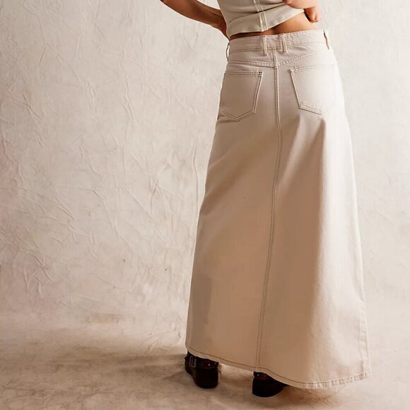 #83 NWT Free People Come As You Are Denim Maxi Skirt in Wisp - Picture 3 of 6
